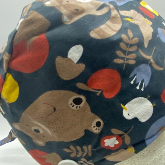 Bear Leaf Floral 100% Cotton 2 Button Adjustable Working Medical Cap - Picture 4 of 6
